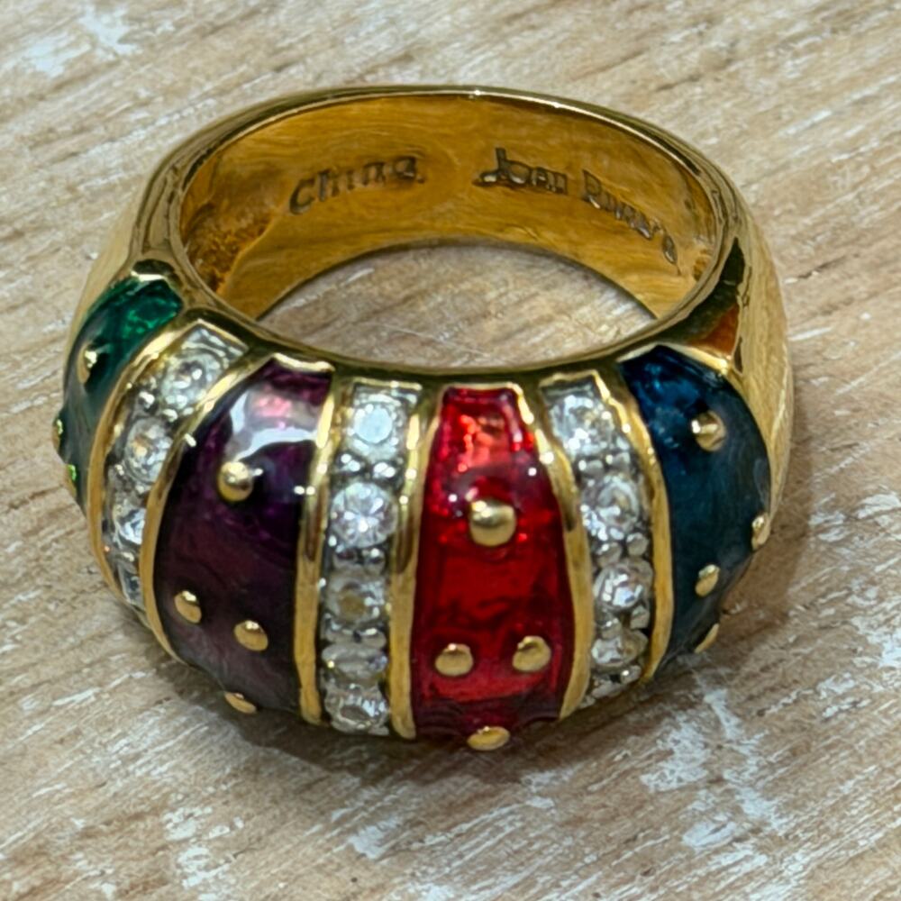 Joan Rivers Ring Dome Gold Colorful Enamel Rhinestone Cocktail Chunky Statement